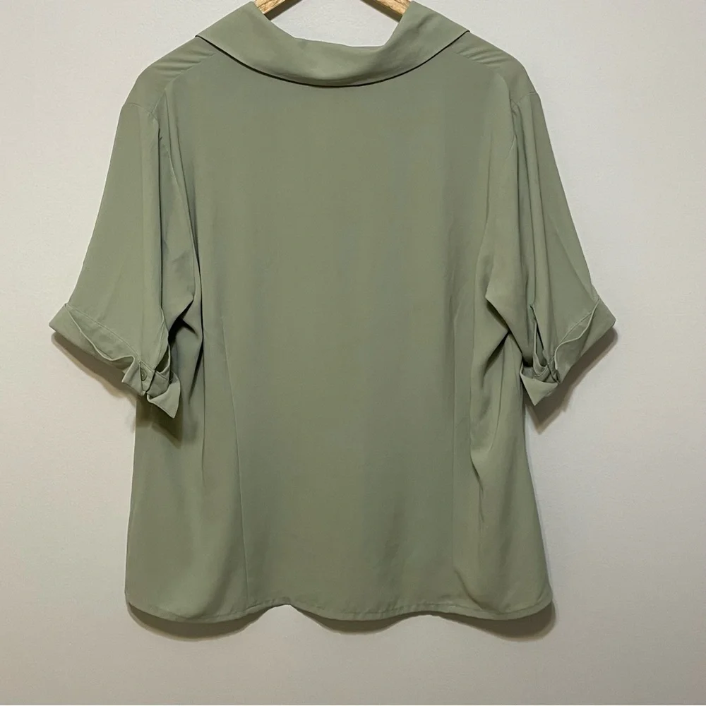 Laura Scott Sage Green Cottagecore Short Sleeve Blouse Large - Picture 4 of 4